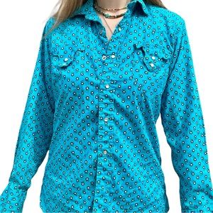 70s Vintage Blue Floral Button Up • Size Medium 💙🌼